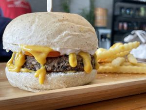 The cheeser burger, 70,000 kip  at Oon Jai Marketplace in Vientiane