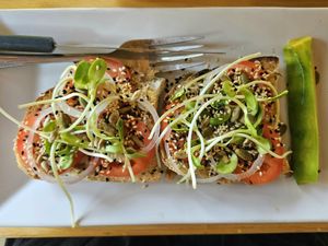 Vegan cream cheese toast at Seaflower Bungalows in Koh Phangan