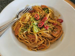 Panang curry spaghetti - really good! at Seaflower Bungalows in Koh Phangan
