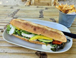 Baguette with fresh vegan mozzarella - so so good at Seaflower Bungalows in Koh Phangan