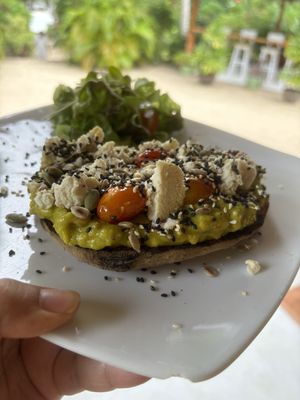 Avocado on toast with vegan feta  at Seaflower Bungalows in Koh Phangan