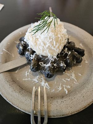 Dessert: Charcoal Rice Croissant, Coconut Gelato
Coconut Cheese, Agave Syrup at ARP - 아르프 in Busan