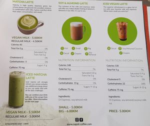 Vegan menu coffees 2 at Napoli Coffee House in Sarajevo