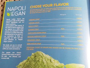 Vegan menu coffees at Napoli Coffee House in Sarajevo