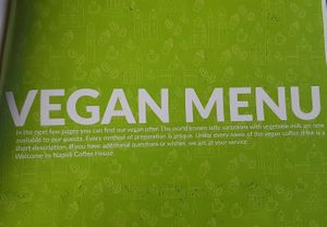 Vegan Menu cover at Napoli Coffee House in Sarajevo