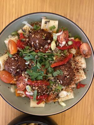 Pasta Arabiatta with “meatballs"  at LOKOL in Amsterdam