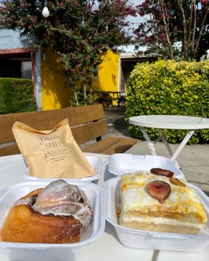 Cinnamon roll, fig almond cake  at Yellow & Lavender  in Nashville