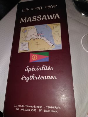 menu at Massawa Restaurant in Paris