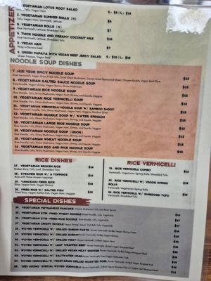 This is their menu as of 21st of April 2025 at Dieu Huong in Falls Church