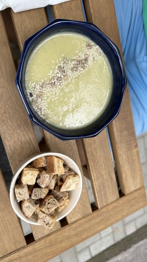 Broccoli cream soup  at Seed Cuisine in Bucharest