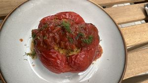 Stuffed red fibber pepper  at Seed Cuisine in Bucharest