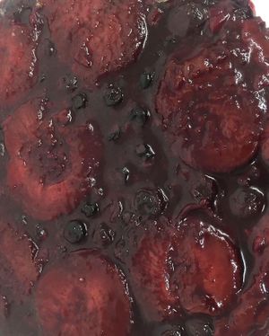 Plum and blueberry tart at Lamingtons in Biggar