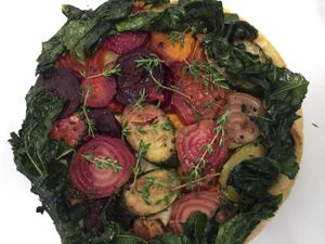 Roasted trio of beetroot tart with thyme and beet tops tart at Lamingtons in Biggar