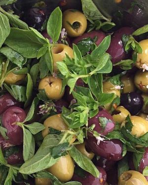 Marinated olives with fresh herbs  at Lamingtons in Biggar