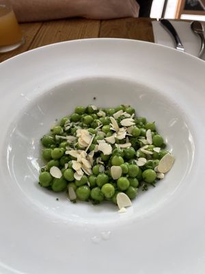 Green pea salad with almonds instead of pesto  at The Bench Café in Paris