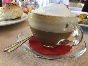 Cappuccino with coconut milk   at PiranArt Restaurant & Gelateria & Caffeteria in Piran