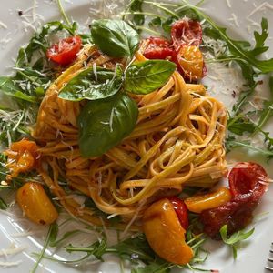 Pasta with cherry tomatoes at PiranArt Restaurant & Gelateria & Caffeteria in Piran