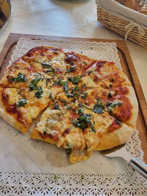 Homemade pizza at PiranArt Restaurant & Gelateria & Caffeteria in Piran
