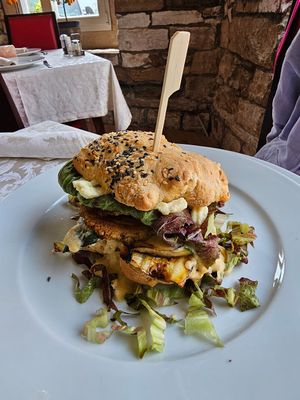 vegan burger at PiranArt Restaurant & Gelateria & Caffeteria in Piran