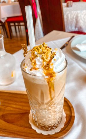 pistachio ice coffee with coconut milk at PiranArt Restaurant & Gelateria & Caffeteria in Piran
