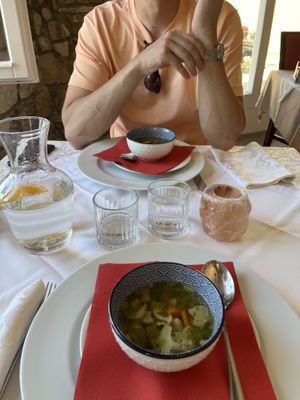 Free vegetable broth  at PiranArt Restaurant & Gelateria & Caffeteria in Piran