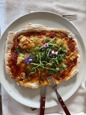 vegan + gluten free artichoke pizza  at PiranArt Restaurant & Gelateria & Caffeteria in Piran
