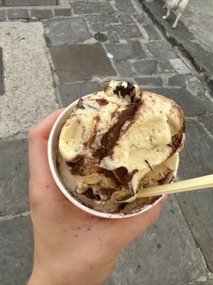 Tiramisu and banana ice cream   at PiranArt Restaurant & Gelateria & Caffeteria in Piran