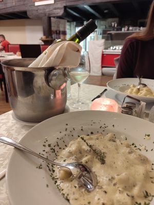 Gnocci with trufles and gnocci with pistachio sauce at PiranArt Restaurant & Gelateria & Caffeteria in Piran