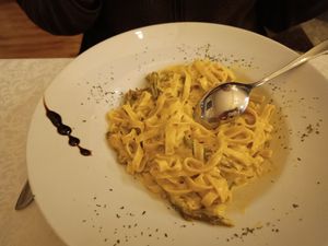 Asparagus pasta (might be veggie, not vegan) at PiranArt Restaurant & Gelateria & Caffeteria in Piran