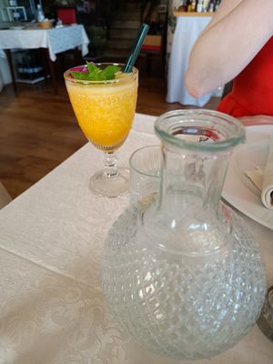 Every vessel in this place is lovely vintage kitsch at PiranArt Restaurant & Gelateria & Caffeteria in Piran