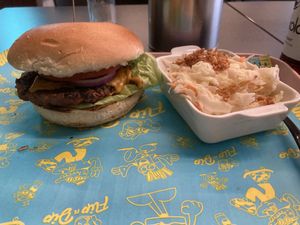 Flip n Dip burger (cheeseburger) and coleslaw   at Flip n Dip in Vienna