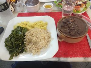 Vegan feijoada with farofa, kale and whole grain rice. at Só Verde - Botafogo in Rio De Janeiro