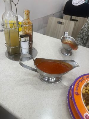 The sauces  at Koshary Ala Sokhon - كشري ع السخن in Alexandria