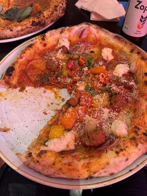 Spicy meatball pizza  at RAZZO Vegan Pizza Bar in Cologne