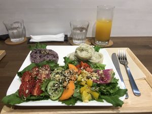 Menu with dumplings  at Zirael Vegan Restaurant in Kyoto