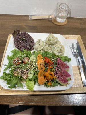 Dumpling plate  at Zirael Vegan Restaurant in Kyoto