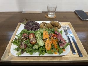Soy meat plate  at Zirael Vegan Restaurant in Kyoto