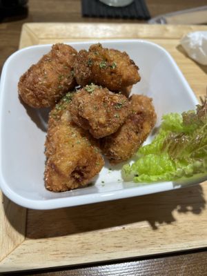 Side of fried soy meatt  at Zirael Vegan Restaurant in Kyoto