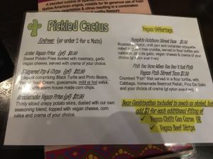 Vegan menu  at Pickled Cactus Mexican Restaurant in Biggera Waters