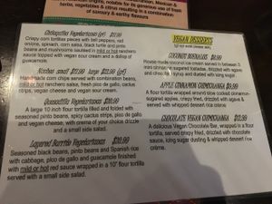 Vegan menu  at Pickled Cactus Mexican Restaurant in Biggera Waters