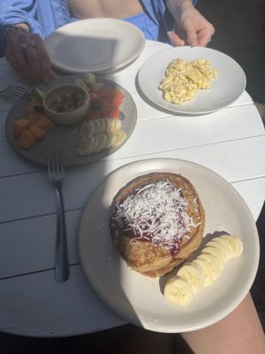 Fruit plate and GF vegan pancakes. (My friend got some eggs)    at Miscelanea Sayulita in Sayulita