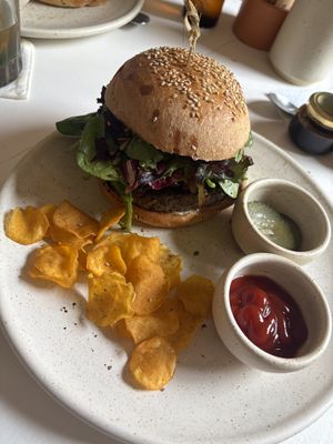 Vegan (lentil & plantain) burger   at Miscelanea Sayulita in Sayulita