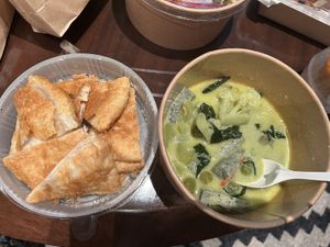 Green curry w roti!  at Veganerie - Kingkeaw in Bangkok