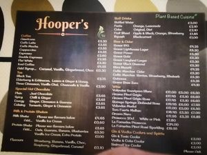 Menu at Hooper's in Swansea
