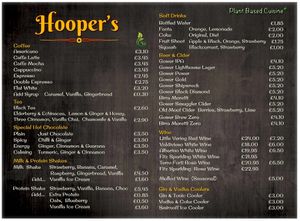 Menu at Hooper's in Swansea