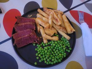 Plant Steak, Chipotle Chips and Peas at Hooper's in Swansea