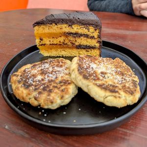 Welsh Cakes and Jaffa Cake at Hooper's in Swansea