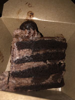 Chocolate Cake in a to go box  at Good Intentions in St Petersburg