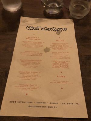 Menu  at Good Intentions in St Petersburg