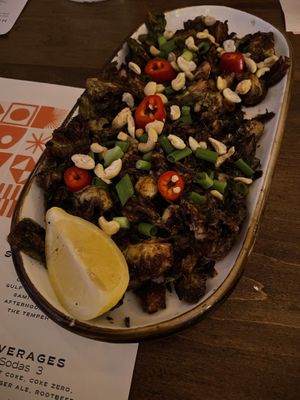 Brussels sprouts for starter. Very tasty!! ♥️  at Good Intentions in St Petersburg